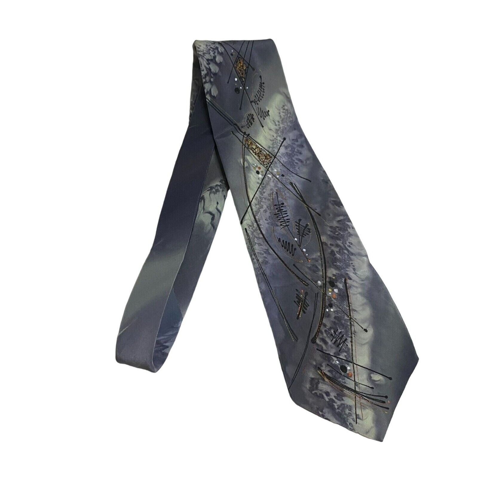 #7072 Robert Daskal Handpainted Silk Gray Classic 4 Inch Wide Necktie